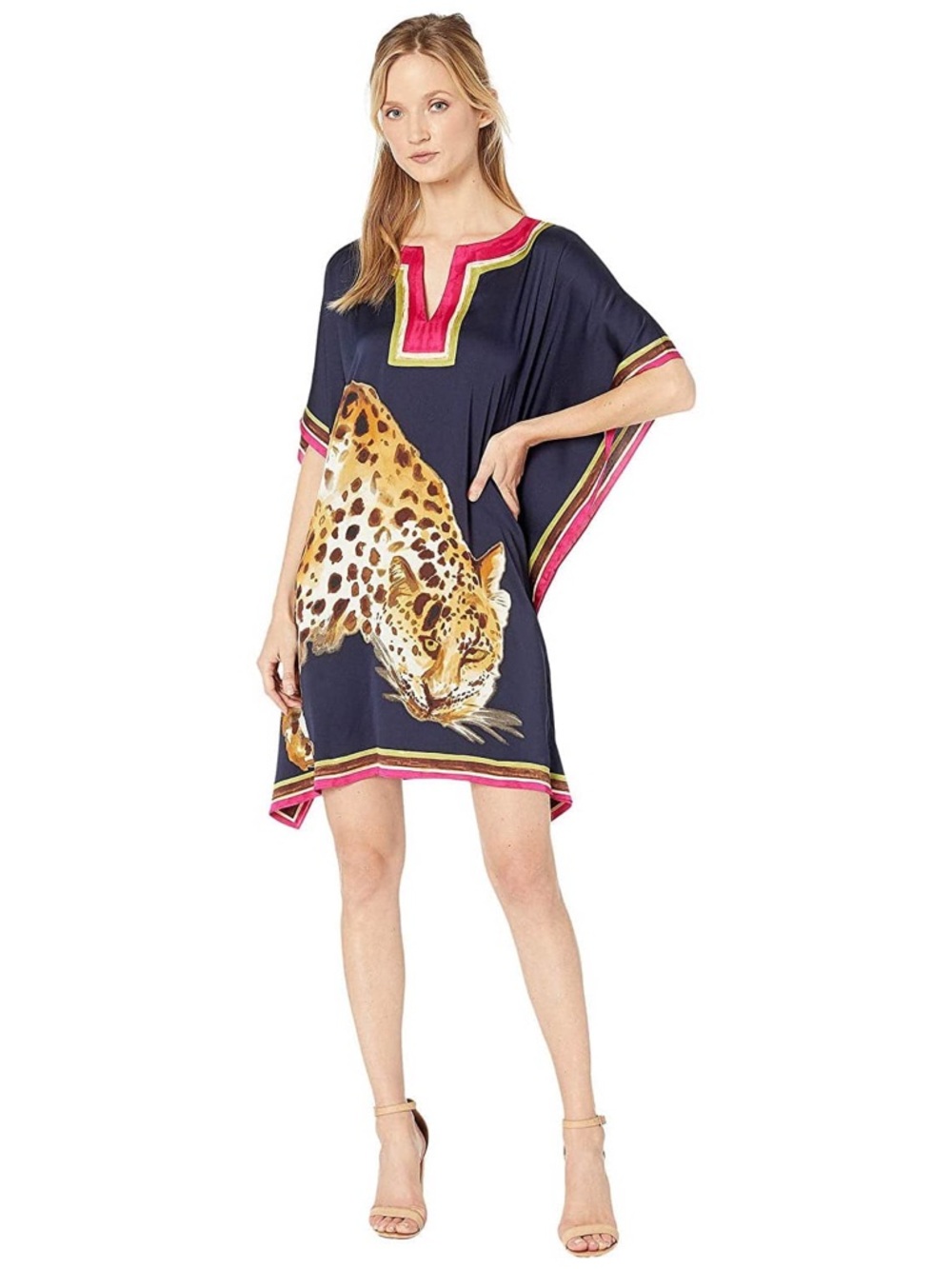 Trina Turk Navy Theodora Leopard Graphic Silk Tunic